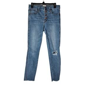 J.Crew Vintage Straight Jeans 29 Tall Blue Denim Button Fly Distressed High Rise